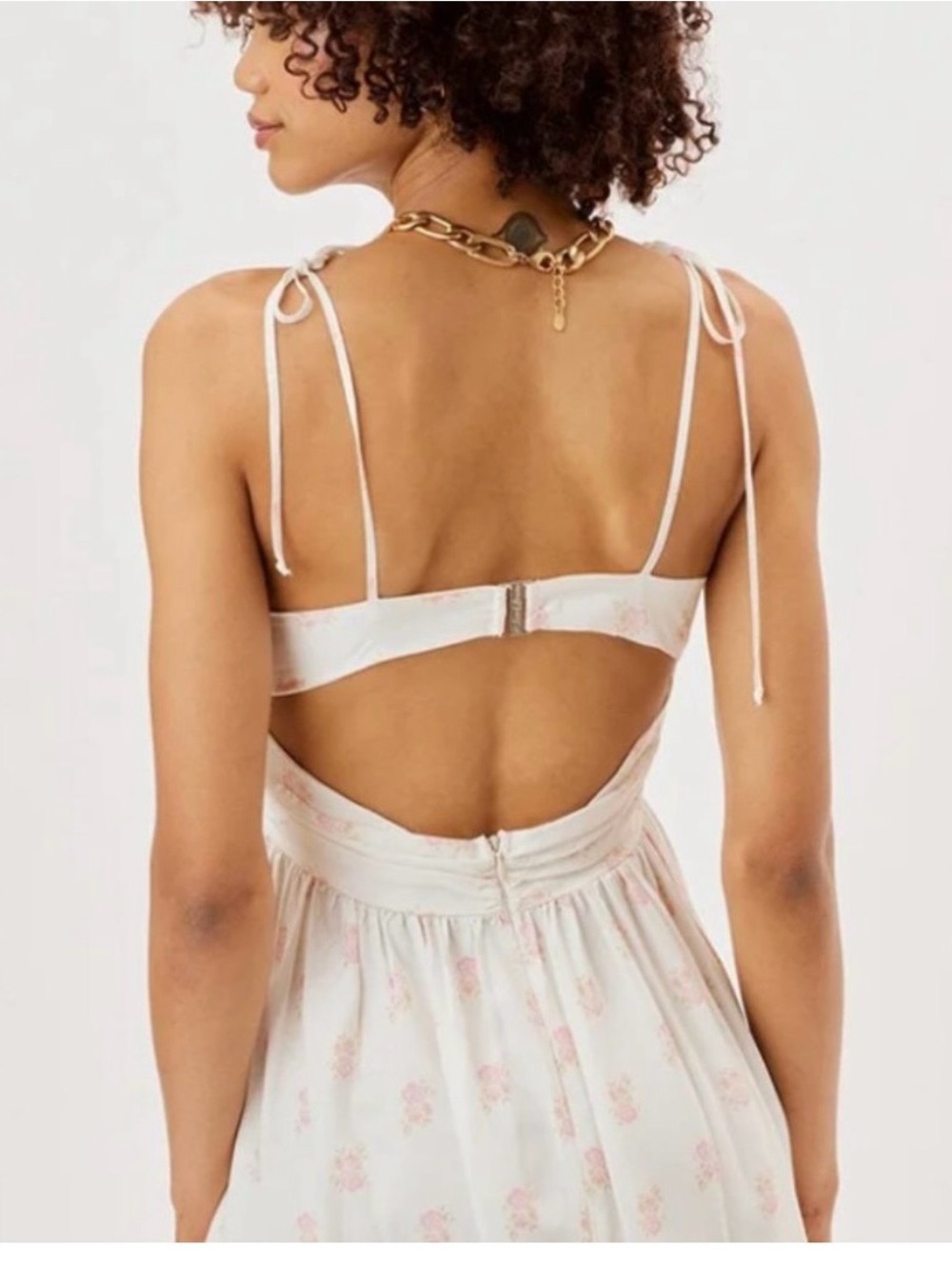 For Love & Lemons White Pink Floral Tie-Shoulder Mini Dress - Picture 4 of 7